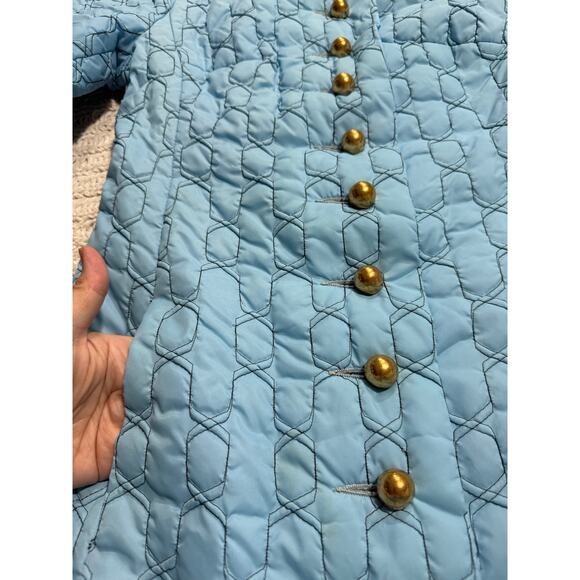 VTG 1960s Quilted Housecoat Bed Jacket Mid Century Womens XS Blue Gold Buttons - Picture 10 of 13